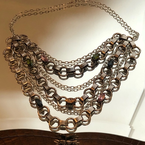 Silver Metal Multi Color Rhinestone Necklace - Picture 2 of 2
